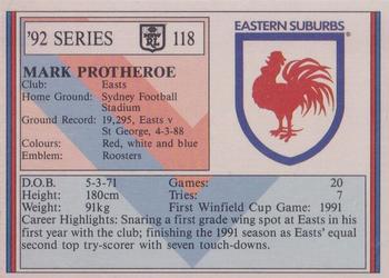 1992 Regina NSW Rugby League #118 Mark Protheroe Back